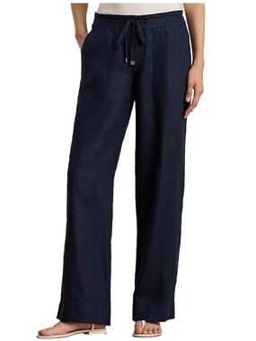 Lauren Ralph Lauren Women’s LINEN Wide Leg Pants Navy Size 2 NWOT